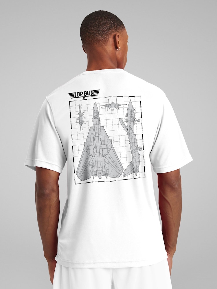 All + Every White Top Gun Fighter Jet Schematics Back Print Men's T-Shirt - Image 1 of 4 All + Every White Top Gun Fighter Jet Schematics Back Print Men's T-Shirt - Image 1 of 4
