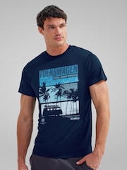All + Every Blue Volkswagen Type 2 T1 Original Beach Bus Summer Repair Guide Mens T-Shirt - Image 1 of 4