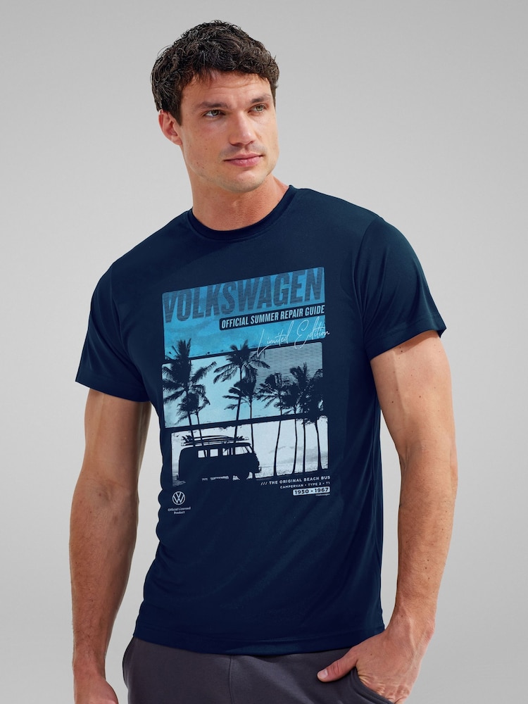 All + Every Blue Volkswagen Type 2 T1 Original Beach Bus Summer Repair Guide Mens T-Shirt - Image 1 of 4