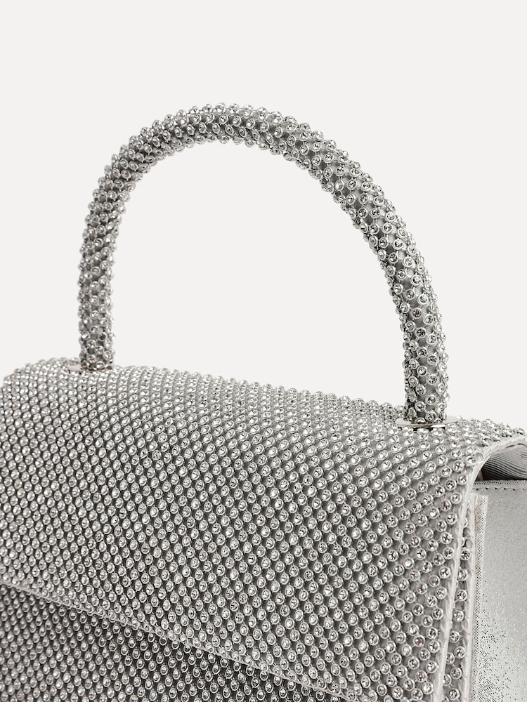 Buy Linzi Silver Desire Embellished Clutch Bag With Top Handle from ...