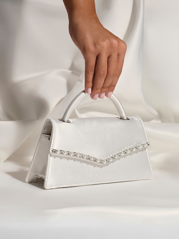 Linzi Sorelle Pearl Embellished Clutch Bag With Top Handle - Image 1 of 5 Linzi Sorelle Pearl Embellished Clutch Bag With Top Handle - Image 1 of 5