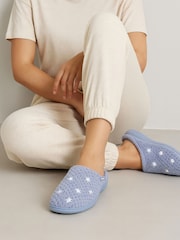 Totes Blue Isotoner Ladies Popcorn Terry Mule Slippers - Image 1 of 5