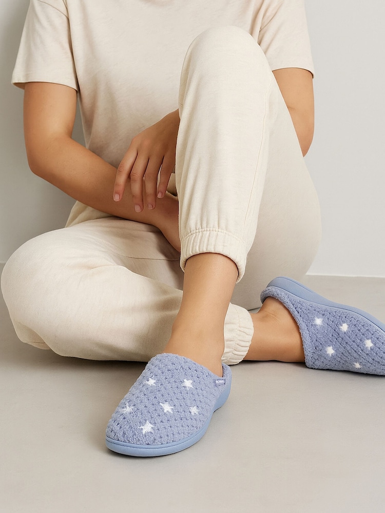 Totes Blue Isotoner Ladies Popcorn Terry Mule Slippers - Image 1 of 5