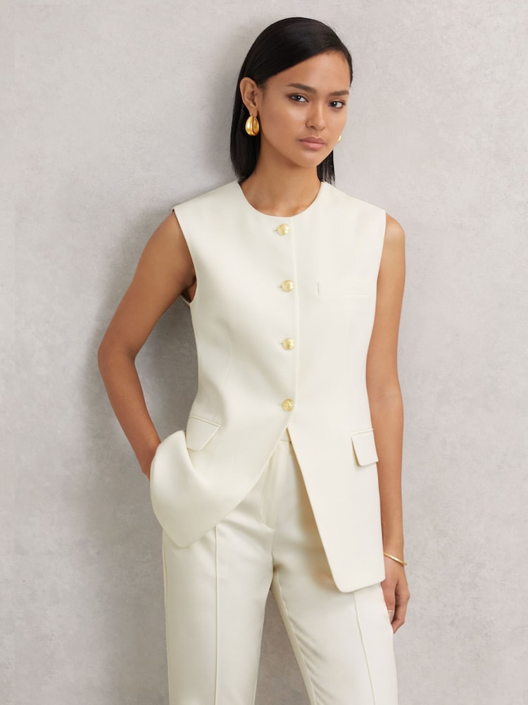 Reiss Cream Athena High-Neck Longline Waistcoat - Image 1 of 6