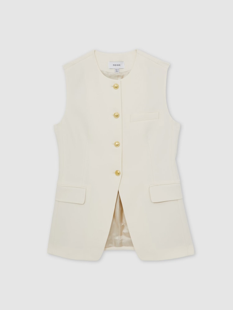 Reiss Cream Athena High-Neck Longline Waistcoat - Image 2 of 6