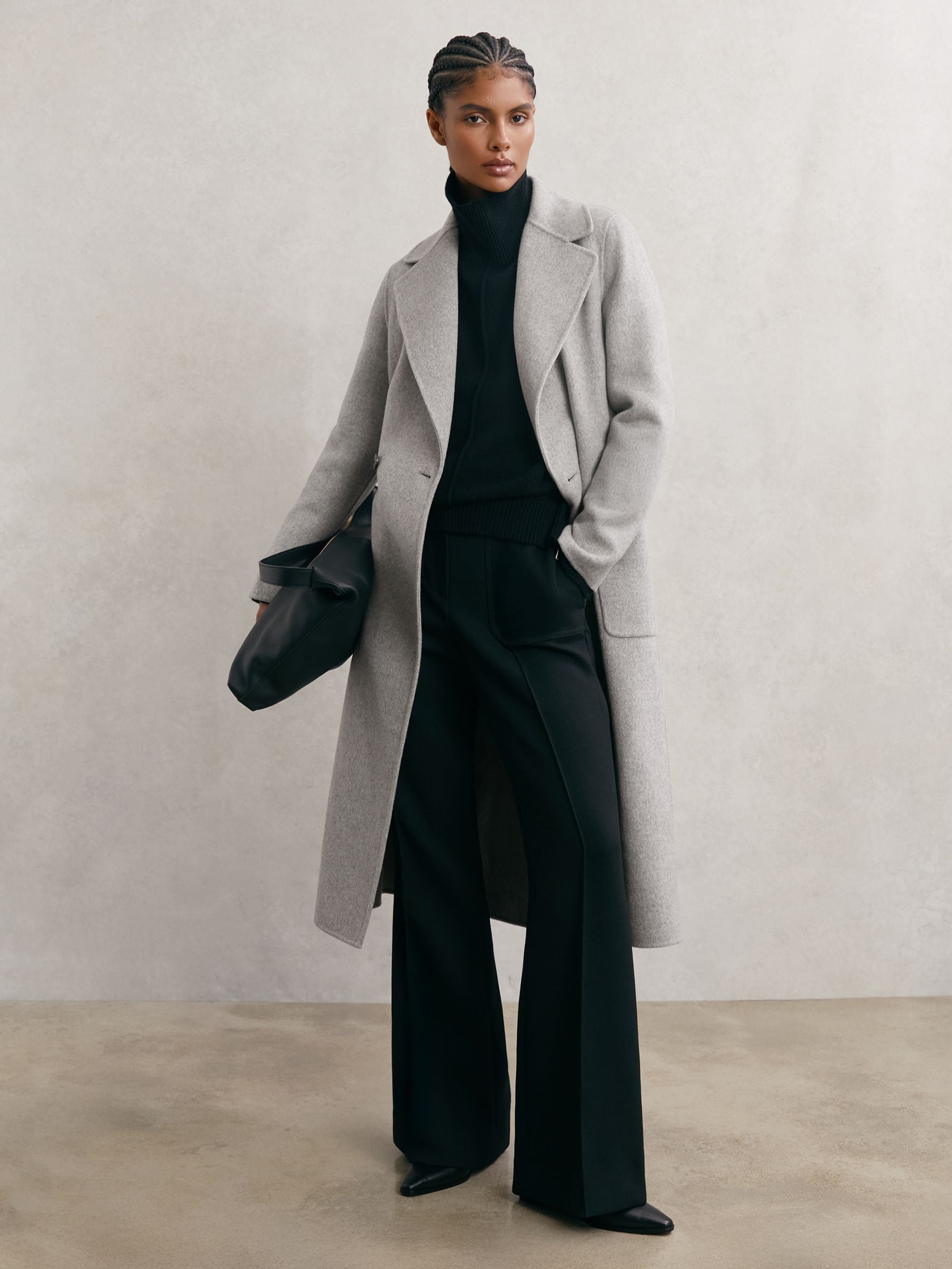 Buy Reiss Grey Lucia Wool-Blend Double-Breasted Blindseam Coat