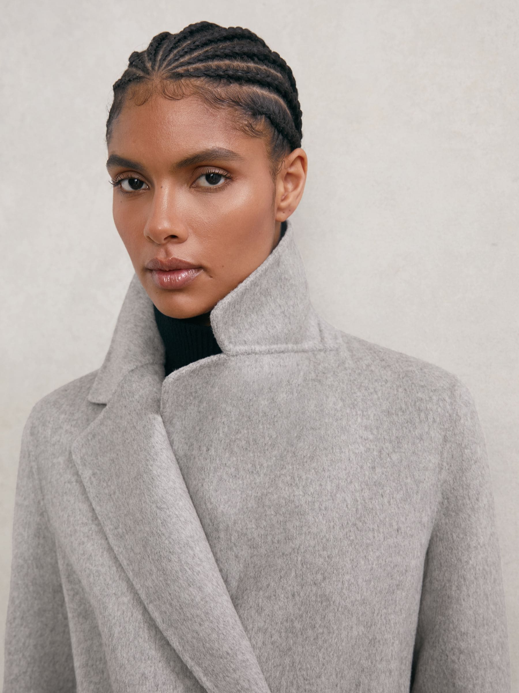 Buy Reiss Grey Lucia Wool-Blend Double-Breasted Blindseam Coat