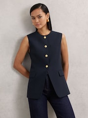 Reiss Navy Athena High-Neck Longline Waistcoat - Image 1 of 6
