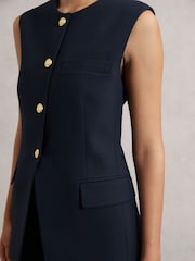 Reiss Navy Athena High-Neck Longline Waistcoat - Image 3 of 6