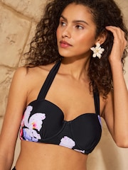 Love & Roses Black Iris Flower Moulded Cup Bikini Top - Image 2 of 4