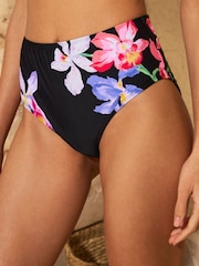 Love & Roses Black Iris Flower Tummy Control High Waisted Bikini Bottoms - Image 1 of 4