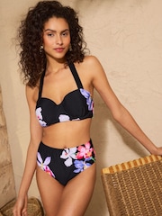 Love & Roses Black Iris Flower Tummy Control High Waisted Bikini Bottoms - Image 4 of 4