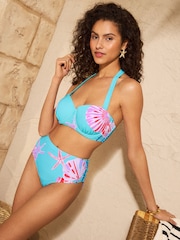 アクアブルー シェルプリント - Love & Roses 体型カバー ハイウエスト ビキニボトム - 画像 1 / 4