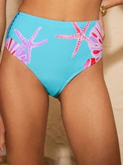 アクアブルー シェルプリント - Love & Roses 体型カバー ハイウエスト ビキニボトム - 画像 4 / 4