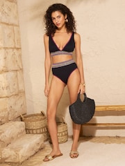 Love & Roses Black Squin Trim Tummy Control High Waist Bikini Bottoms - Image 4 of 4