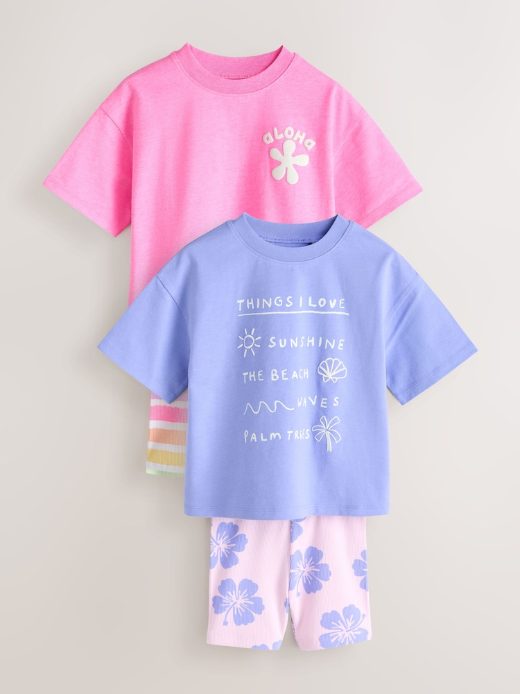 Pink/Cream Top & Cycle Shorts Set 2 Pack (3mths-7yrs) - Image 1 of 7