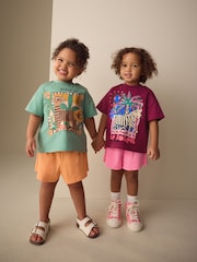 Mov/Portocaliu - Set top și pantaloni scurți 2 pachet (3luni -7ani) - Imaginea 1 din 12