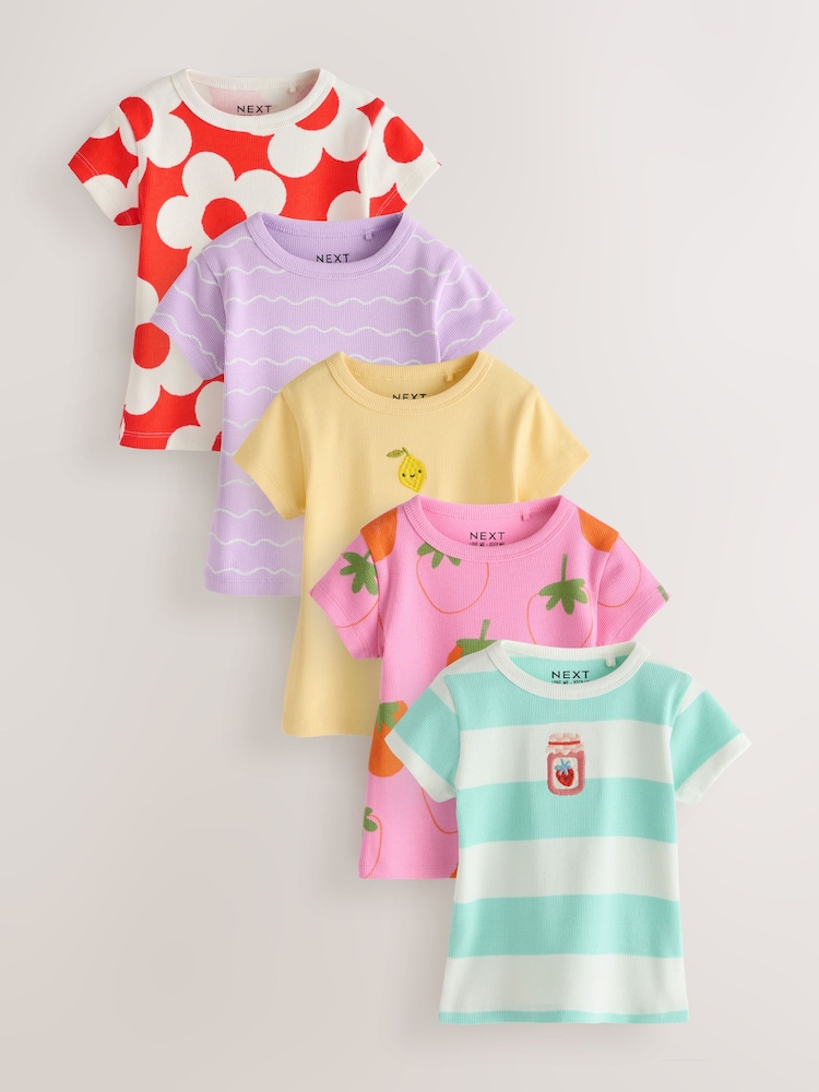 Bright Fruit Ribbed Short Sleeve Tops 5 Pack (3mths-7yrs) - Image 1 of 9 Bright Fruit Ribbed Short Sleeve Tops 5 Pack (3mths-7yrs) - Image 1 of 9