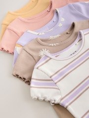 Neutral Ribbed Short Sleeve Tops 5 Pack (3mths-7yrs) - Image 9 of 9