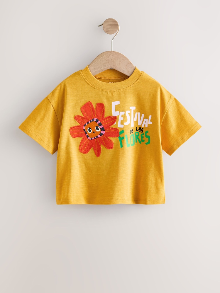 T-shirt NEXT Fille Orange Coton 3-4 Ans - Manches Courtes, Motif Lapin