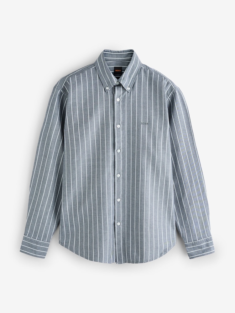 BOSS Blue Ricoplus Stripe Regular-Fit Oxford Shirt - Image 5 of 5