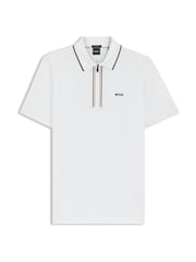 Alb - BOSS Philix Quarter Zip Golf Polo Shirt - Imaginea 1 din 1