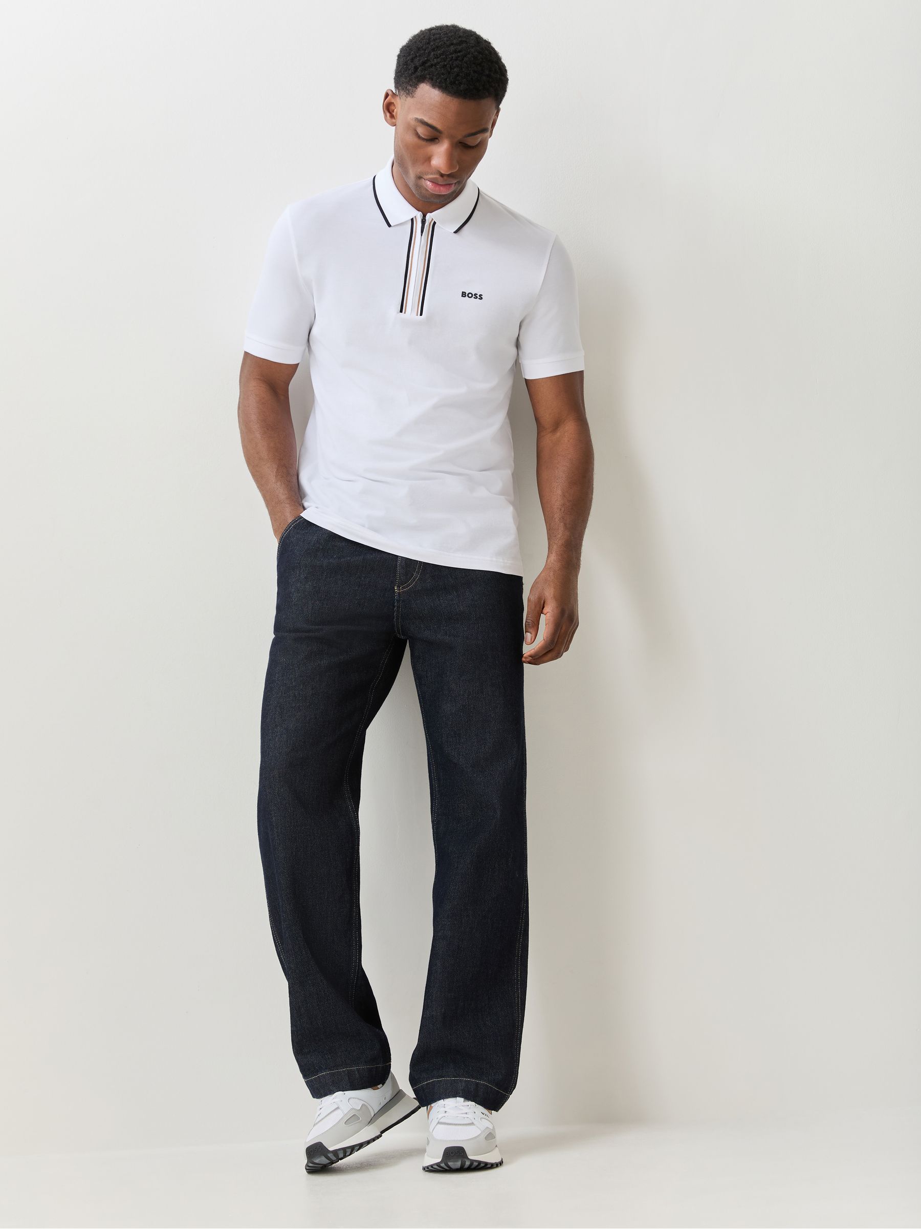 Buy BOSS White Philix Quarter Zip Polo Shirt from Next USA