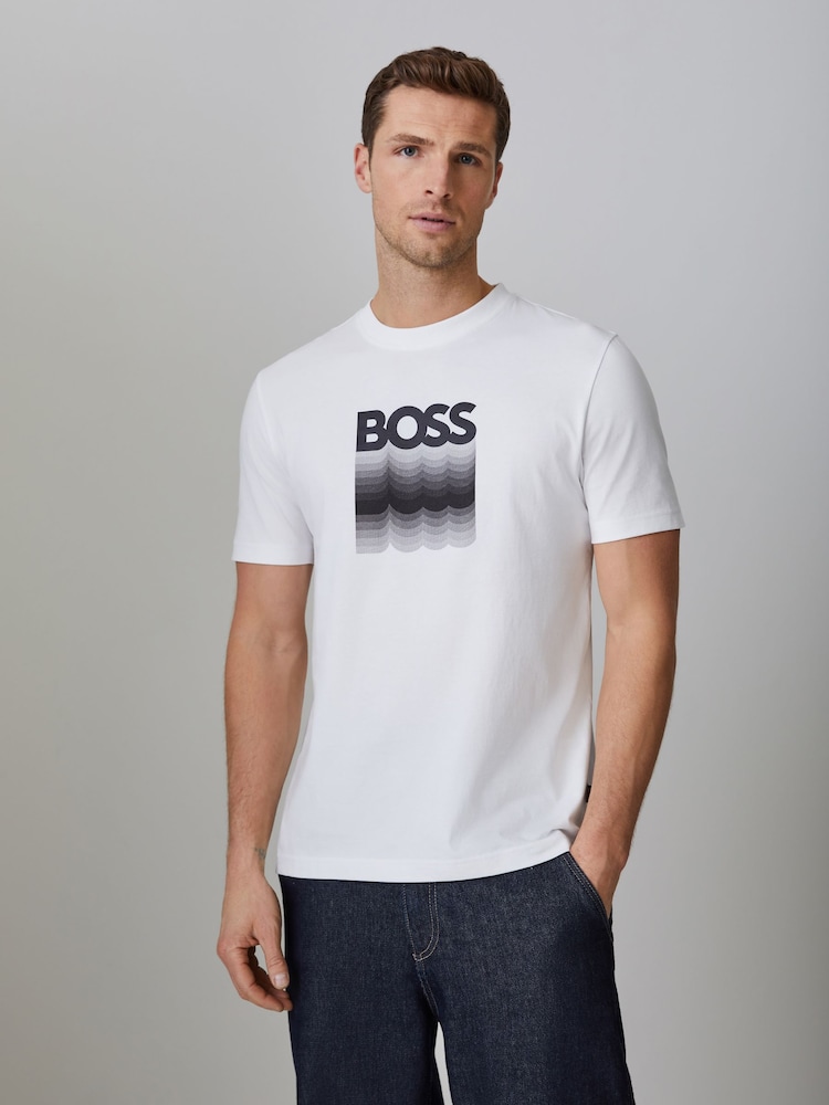BOSS White Graphic Regular-Fit T-Shirt - Image 1 of 4 BOSS White Graphic Regular-Fit T-Shirt - Image 1 of 4