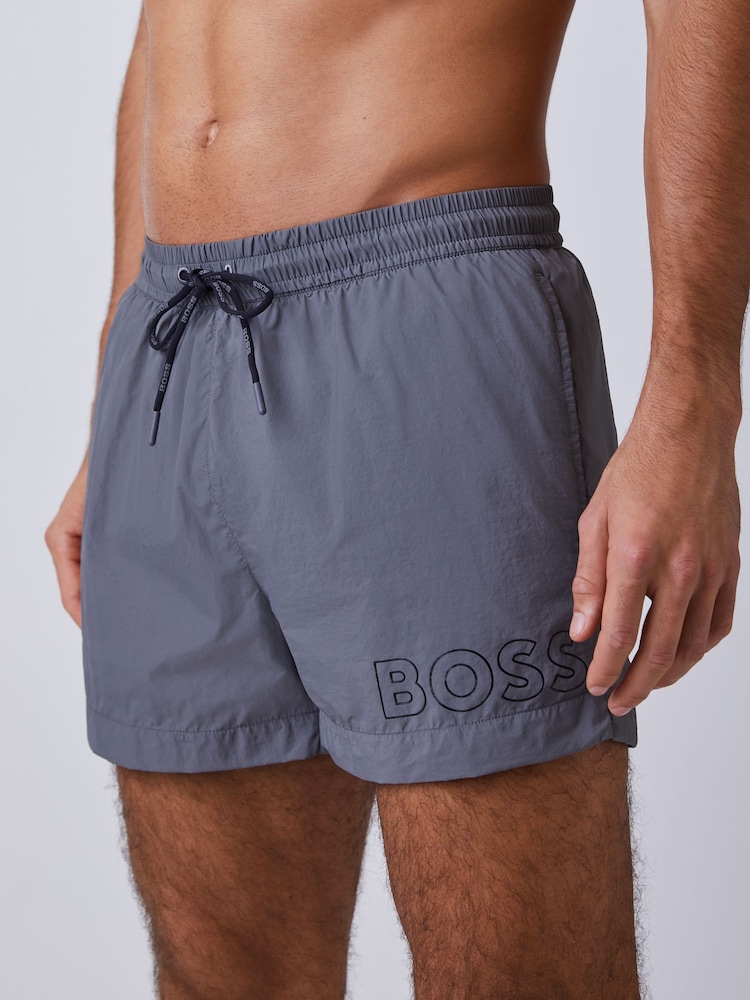 BOSS Grey Mooneye Logo Swim Shorts - Image 1 of 4 BOSS Grey Mooneye Logo Swim Shorts - Image 1 of 4