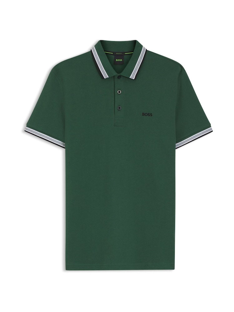 BOSS Light Green Regular Fit Paddy Tipped Collar Polo Shirt - Image 5 of 5 BOSS Light Green Regular Fit Paddy Tipped Collar Polo Shirt - Image 5 of 5