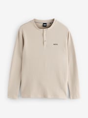 BOSS Cream Waffle Regular-Fit Long Sleeve Henley T-Shirt - Image 1 of 1