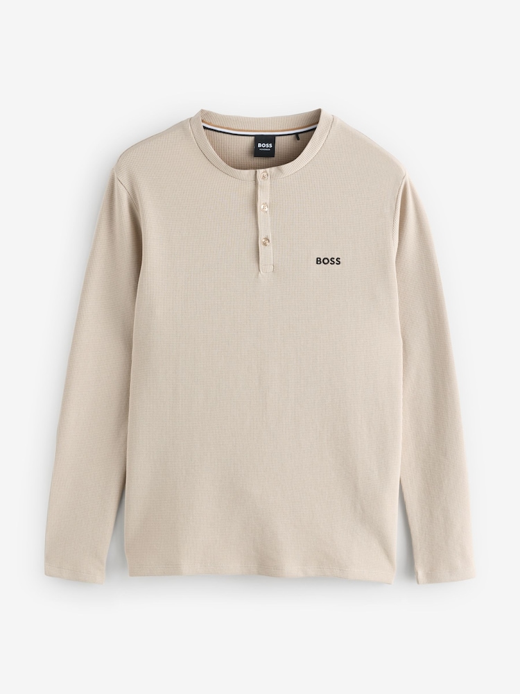 BOSS Cream Waffle Regular-Fit Long Sleeve Henley T-Shirt - Image 1 of 1