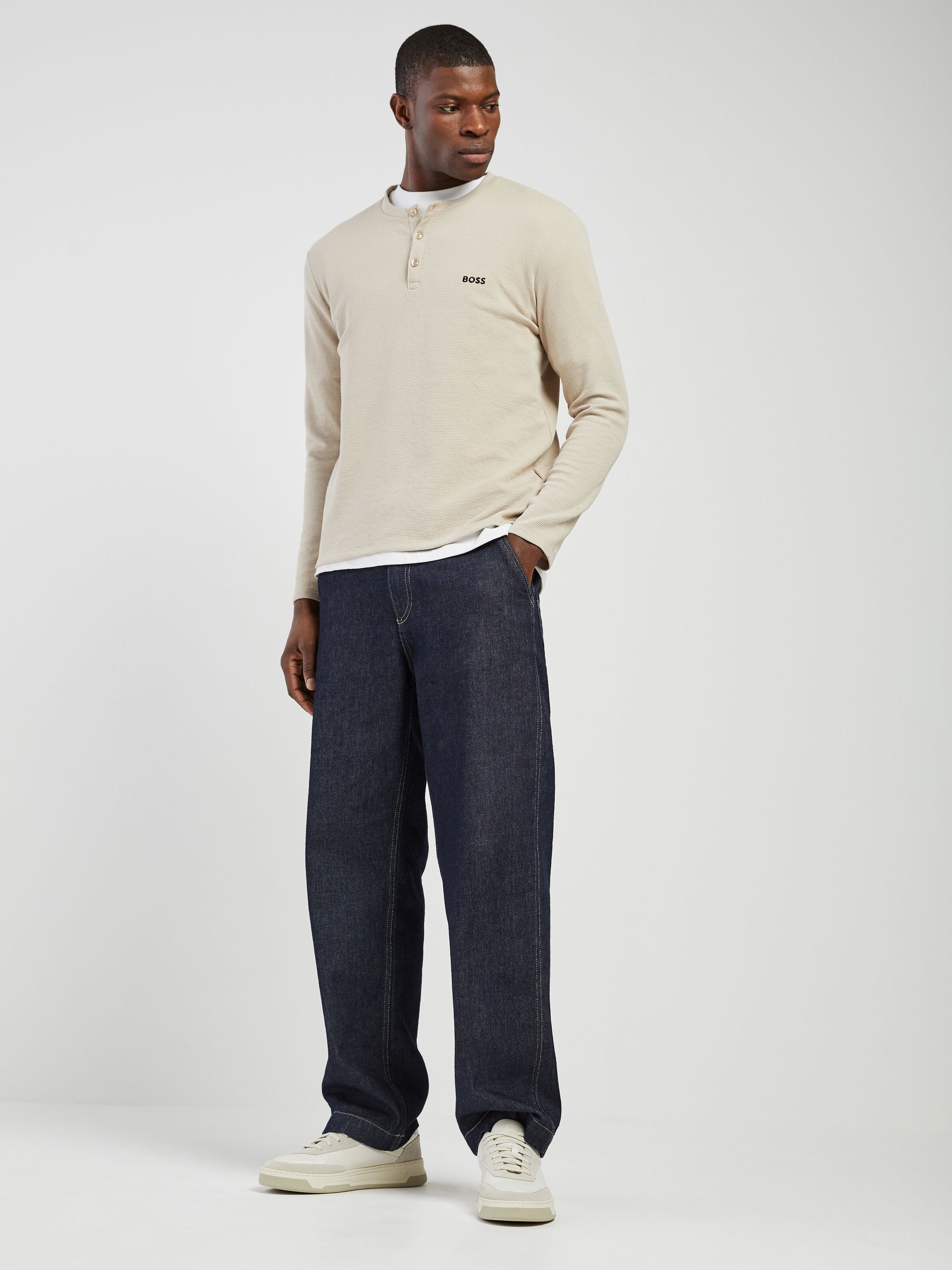 Buy BOSS Cream Waffle Regular-Fit Long Sleeve Henley T-Shirt from