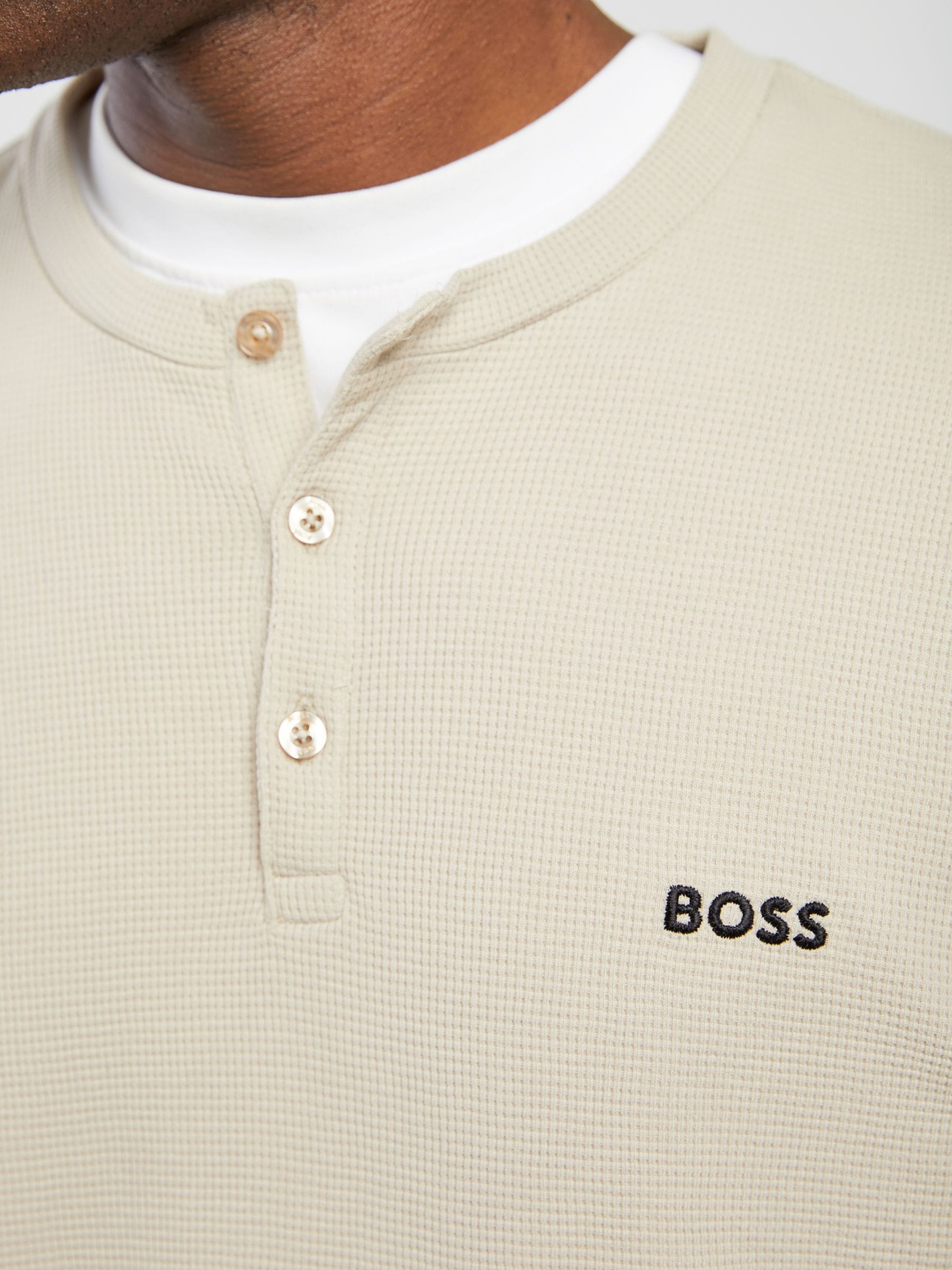 Buy BOSS Cream Waffle Regular-Fit Long Sleeve Henley T-Shirt from