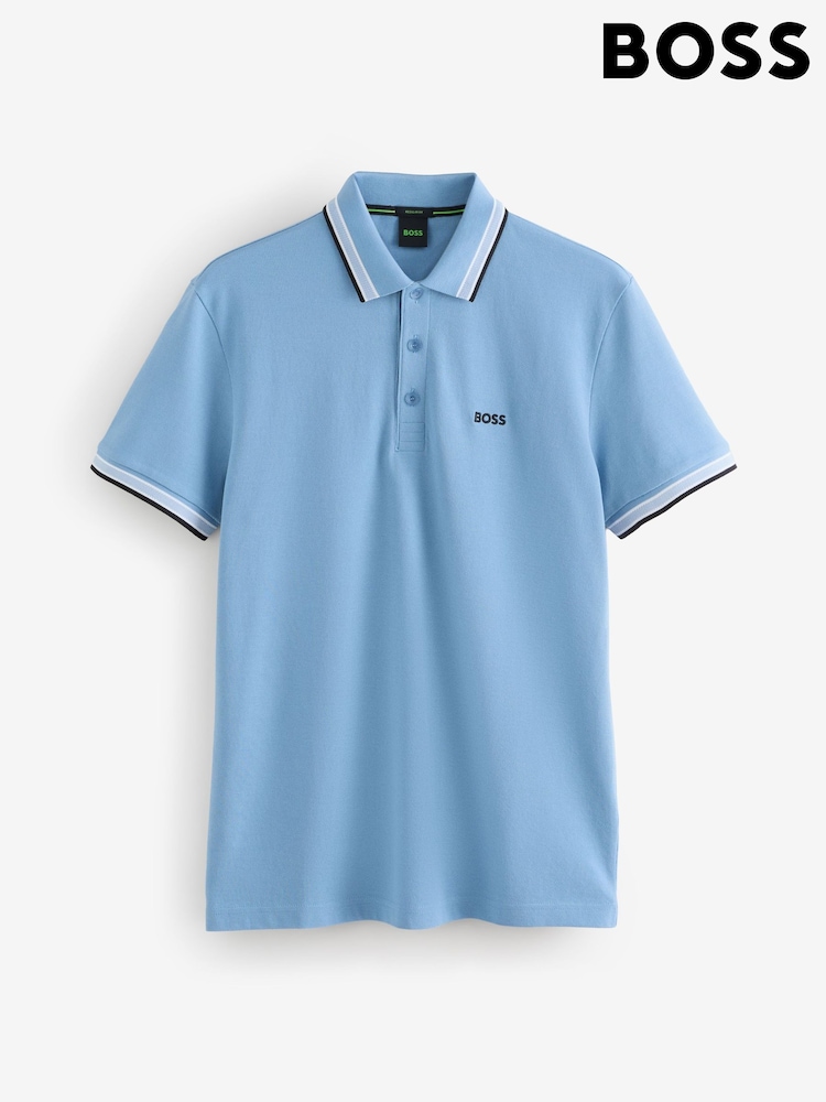 BOSS Ocean Blue Regular Fit Paddy Tipped Collar Polo Shirt - Image 2 of 2 BOSS Ocean Blue Regular Fit Paddy Tipped Collar Polo Shirt - Image 2 of 2