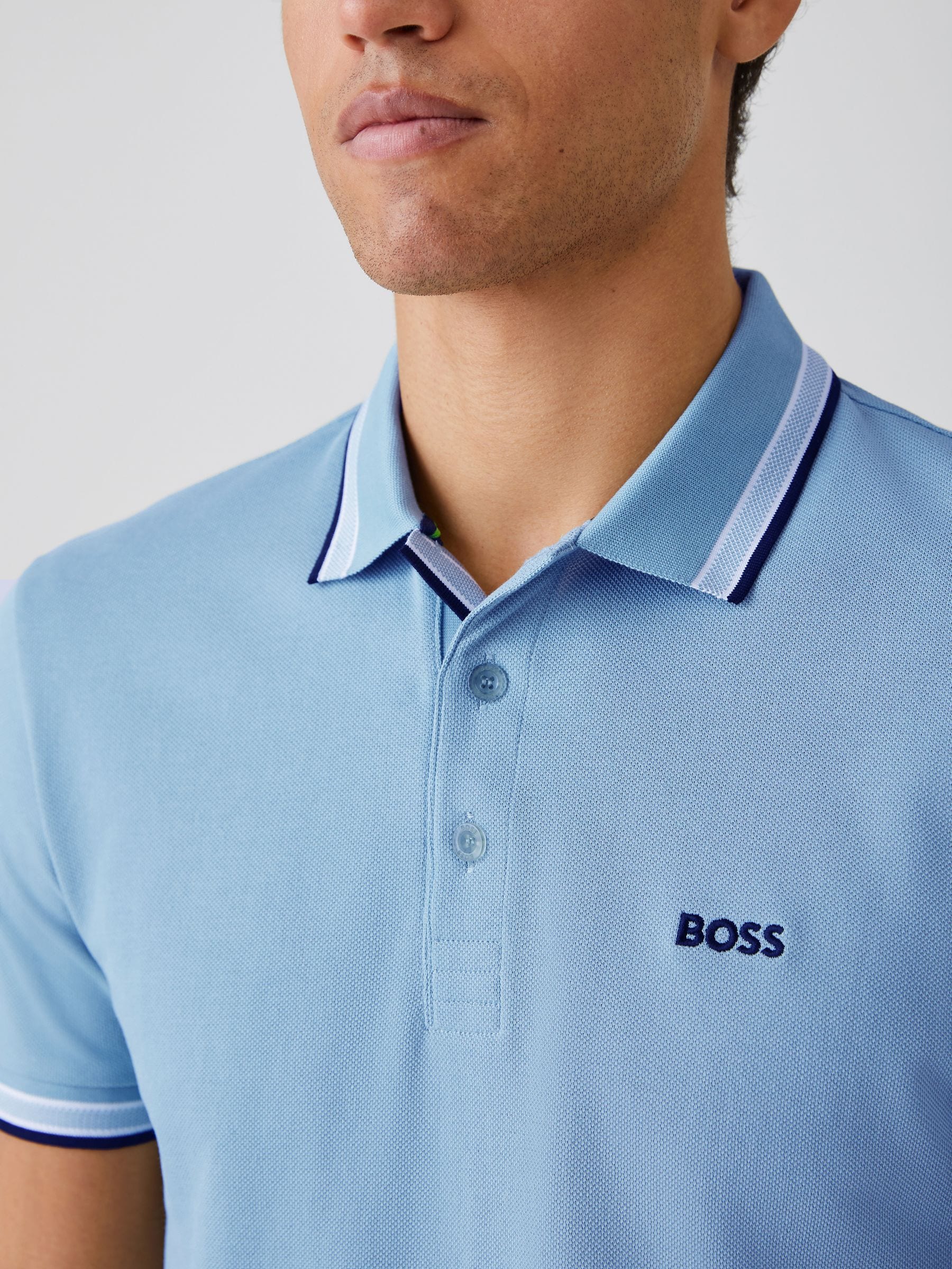Buy BOSS Sky Blue Regular Fit Short Sleeve Paddy Polo Shirt from