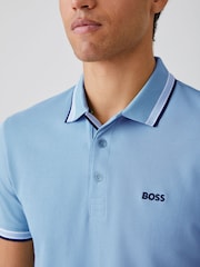 BOSS Ocean Blue Paddy Tipped Collar Polo Shirt - Image 3 of 4