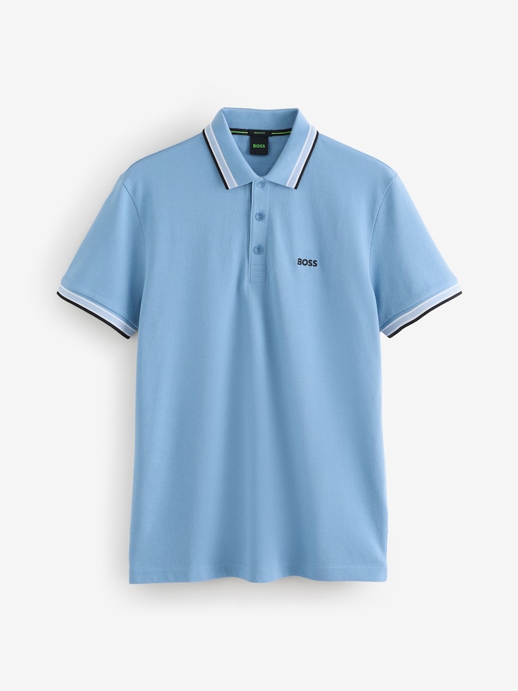 BOSS Ocean Blue Paddy Tipped Collar Polo Shirt - Image 4 of 4