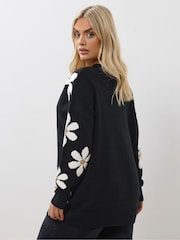 Yours Curve Black Conversational Flower Print Jumper - Image 2 of 5