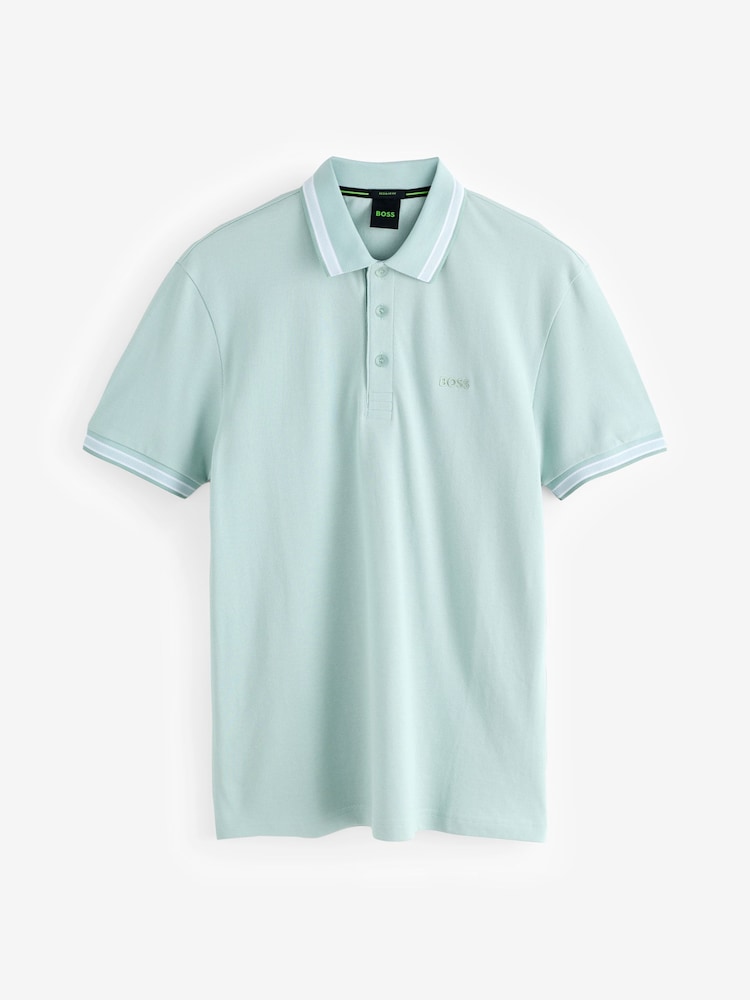 BOSS Forest Green Regular Fit Paddy Tipped Collar Polo Shirt - Image 5 of 5 BOSS Forest Green Regular Fit Paddy Tipped Collar Polo Shirt - Image 5 of 5