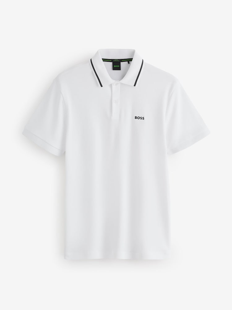 BOSS White Paddy Quarter Zip Polo Shirt - Image 1 of 1 BOSS White Paddy Quarter Zip Polo Shirt - Image 1 of 1