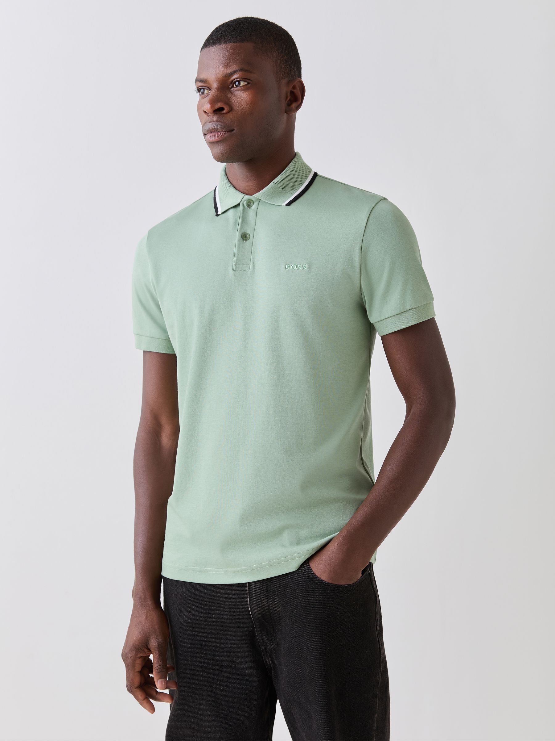 Buy BOSS Mint Green Regular Fit Short Sleeve Paddy Polo Shirt from