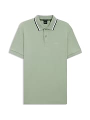 BOSS Mint Green Regular Fit Paddy Tipped Collar Polo Shirt - Image 5 of 5