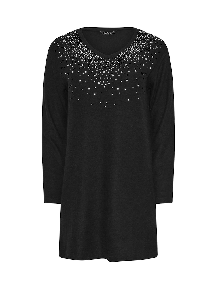 M&Co Black Diamonte Trim V-Neck Tunic Jumper - Image 5 of 5 M&Co Black Diamonte Trim V-Neck Tunic Jumper - Image 5 of 5