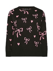 Yours Curve Black All-Over Print Bow Jumper - Image 2 of 2