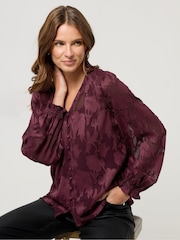 M&Co Purple Jacquard V-Neck Blouse - Image 1 of 5