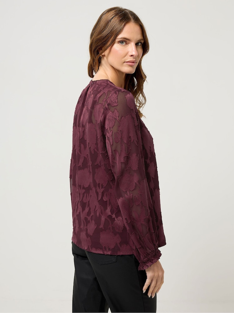 M&Co Purple Jacquard V-Neck Blouse - Image 2 of 5