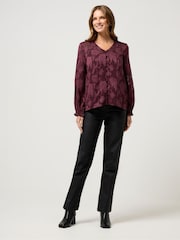 M&Co Purple Jacquard V-Neck Blouse - Image 3 of 5