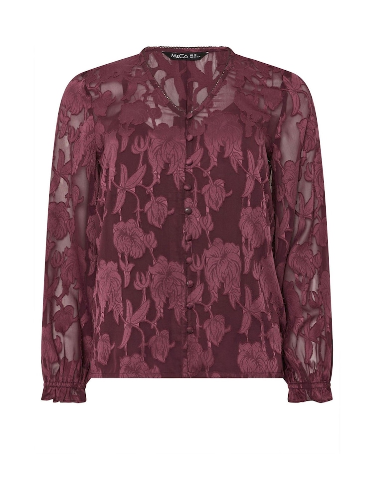 M&Co Purple Jacquard V-Neck Blouse - Image 5 of 5