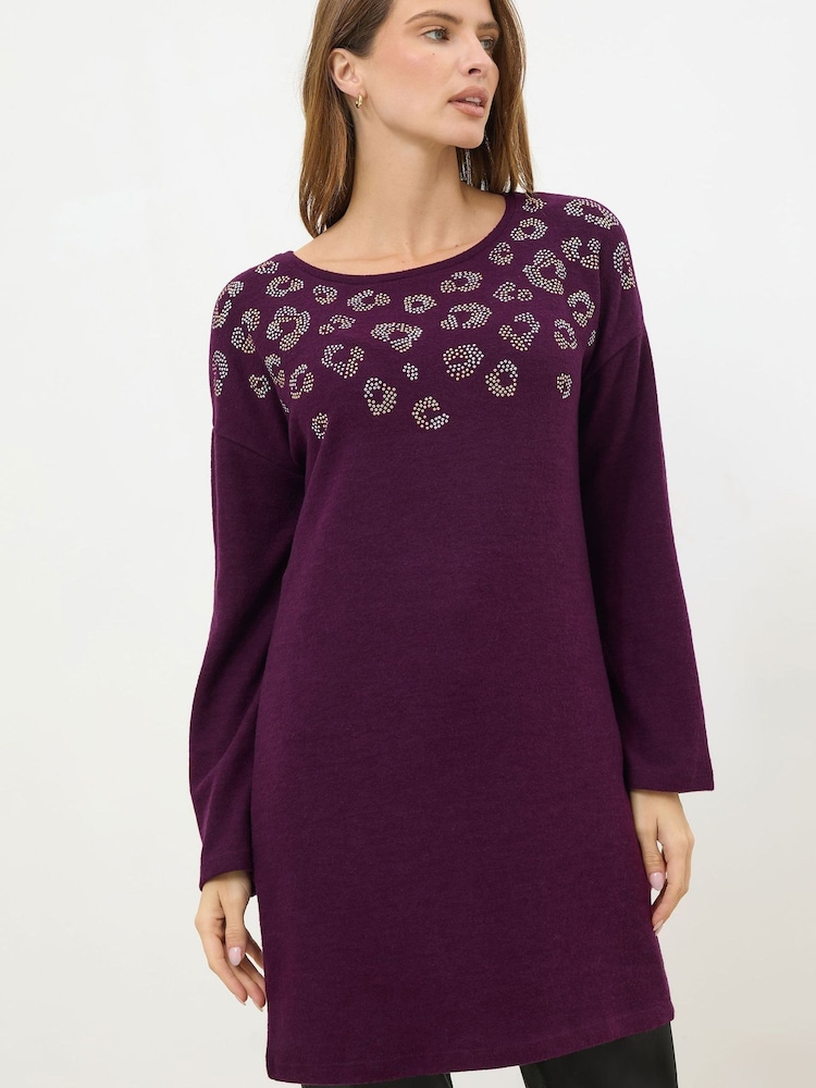 M&Co Purple Animal Embellished Tunic Jumper - Image 1 of 5 M&Co Purple Animal Embellished Tunic Jumper - Image 1 of 5